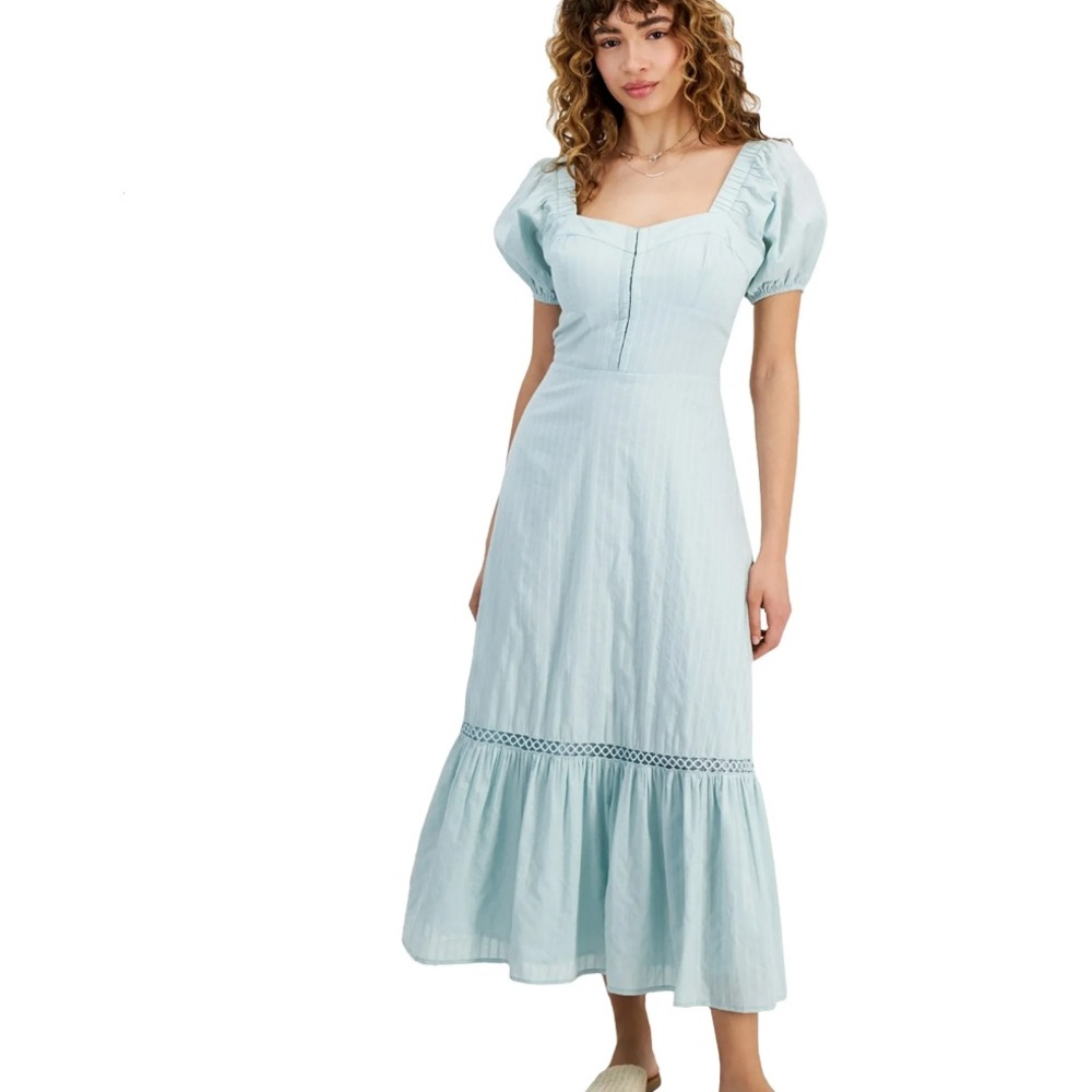 Chic Light Blue Corset Style Dress with Puff Sleeves
